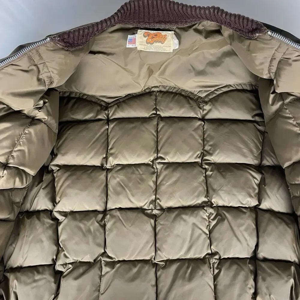 VTG Comfy USA Goose Down Canvas Jacket Brown Men's Size Small